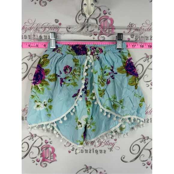 Pants - Shorts flowers Floral Pom-Pom Trim Women’s Shorts - Light Blue
